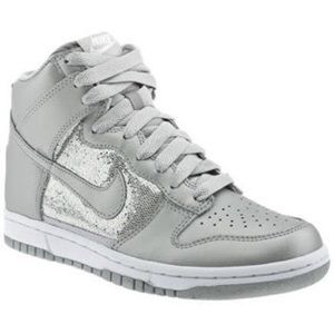 Woman’s Nike Silver Dunk hightop Sequin Sneakers 9